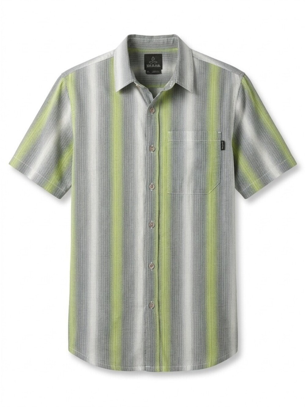 prAna Striped Short Sleeve Button Down Shirt Mens S Gray Green White Cotton VGC